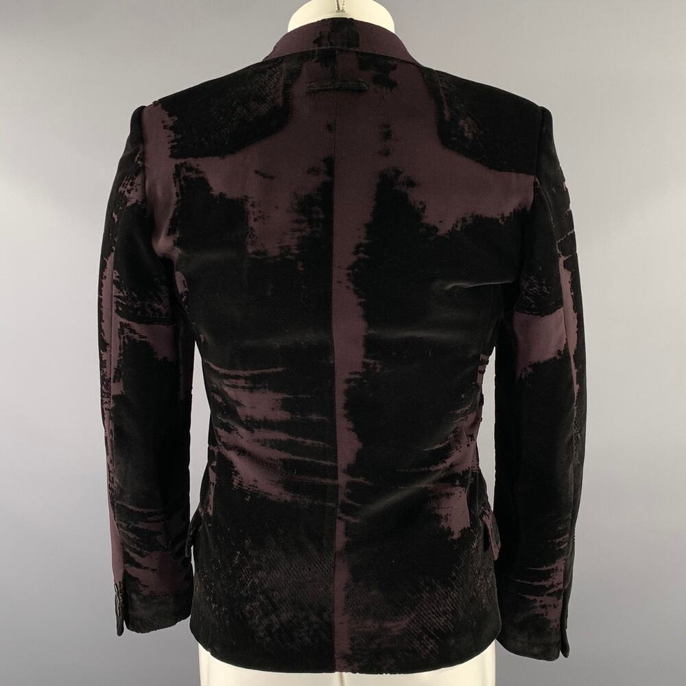 JEAN PAUL GAULTIER Size 38 Black Burgundy Devore Velvet Sport Coat - Picture 4 of 7